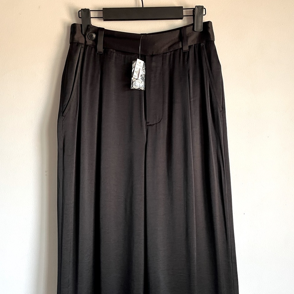 NEW Madewell The Harlow Wide Leg Pant in Satin Size 00 True Black $108 Sold Out - Picture 3 of 14